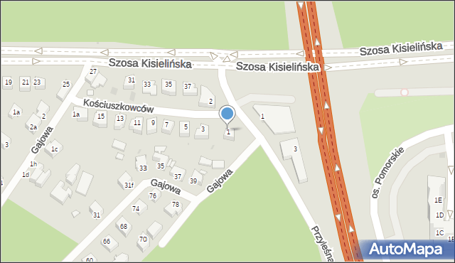 Zielona Góra, Kościuszkowców, 1, mapa Zielona Góra