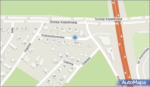 Zielona Góra, Kościuszkowców, 5, mapa Zielona Góra