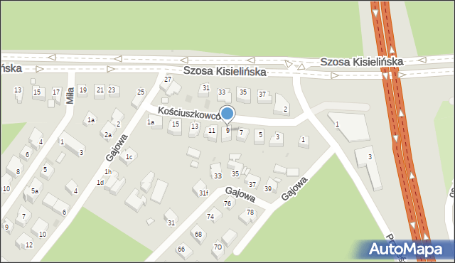 Zielona Góra, Kościuszkowców, 9, mapa Zielona Góra