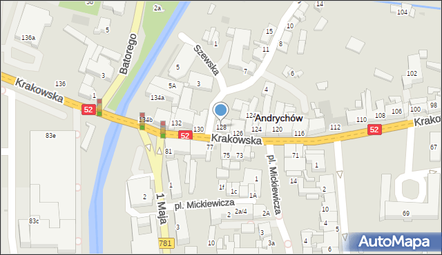 Andrychów, Krakowska, 128, mapa Andrychów