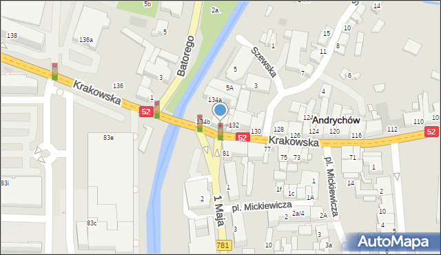 Andrychów, Krakowska, 134, mapa Andrychów
