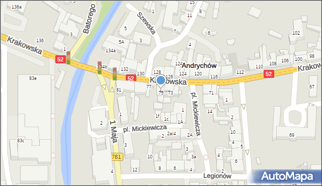 Andrychów, Krakowska, 75, mapa Andrychów