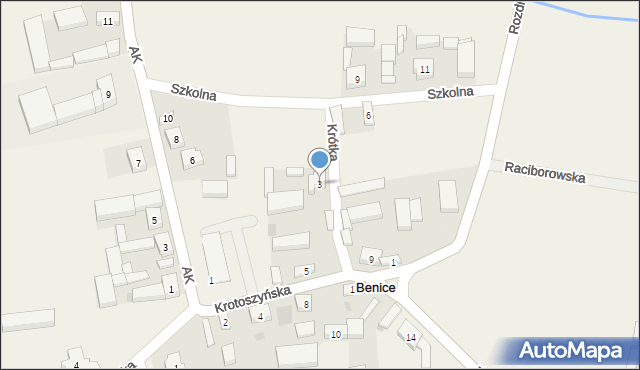 Benice, Krótka, 3, mapa Benice