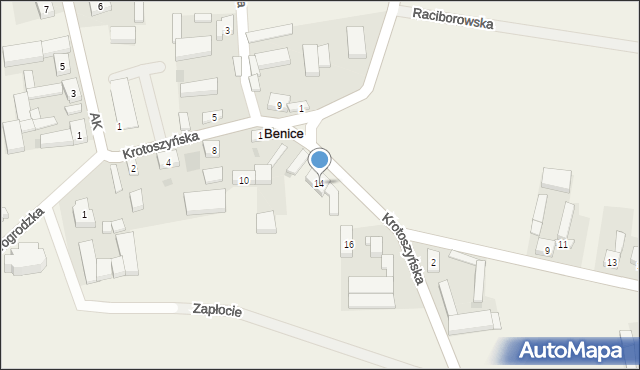 Benice, Krotoszyńska, 14, mapa Benice