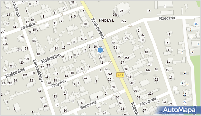 Białobrzegi, Krakowska, 20, mapa Białobrzegi