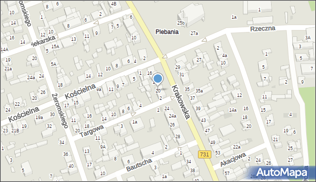 Białobrzegi, Krakowska, 20, mapa Białobrzegi