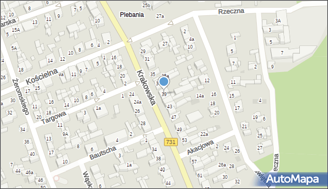 Białobrzegi, Krakowska, 39, mapa Białobrzegi