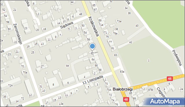 Białobrzegi, Krakowska, 62, mapa Białobrzegi