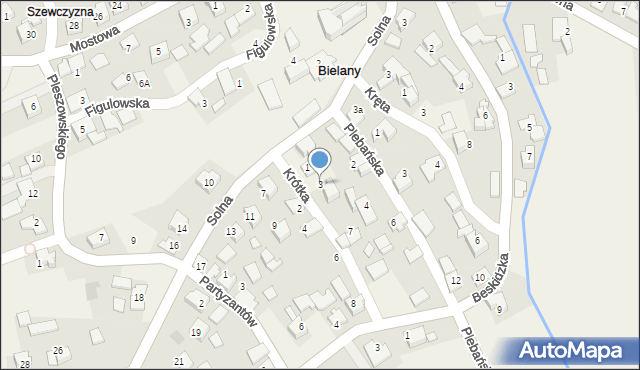 Bielany, Krótka, 3, mapa Bielany