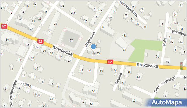 Bielsko-Biała, Krakowska, 33, mapa Bielsko-Białej