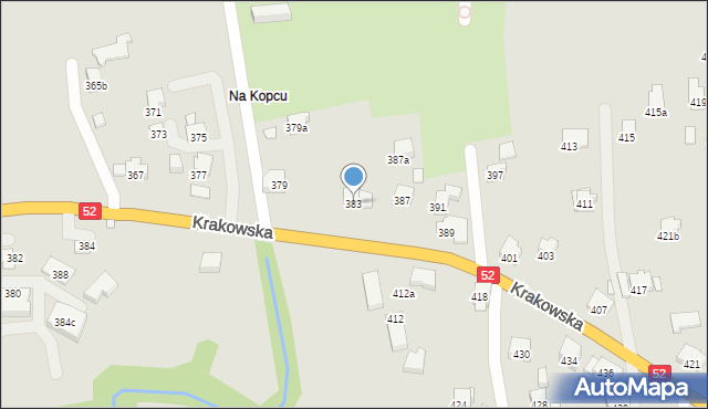 Bielsko-Biała, Krakowska, 383, mapa Bielsko-Białej