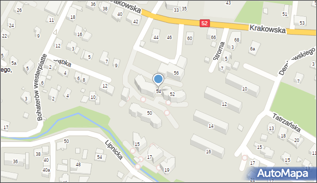 Bielsko-Biała, Krakowska, 54, mapa Bielsko-Białej