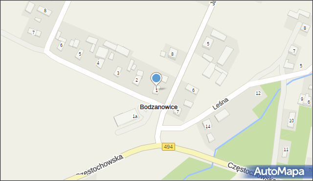 Bodzanowice, Krzywa, 1, mapa Bodzanowice