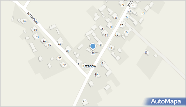 Brudzowice, Krzanów, 36, mapa Brudzowice