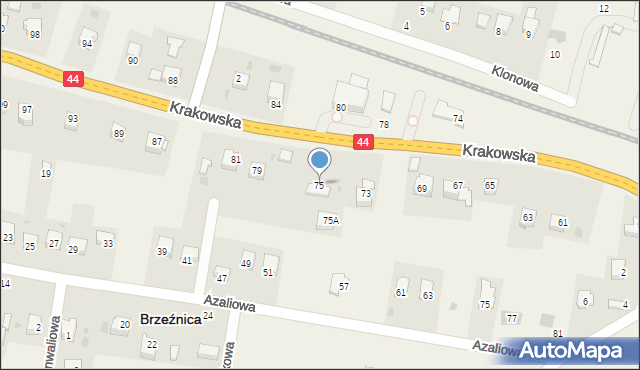 Brzeźnica, Krakowska, 75, mapa Brzeźnica