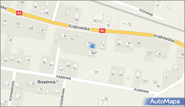 Brzeźnica, Krakowska, 75A, mapa Brzeźnica