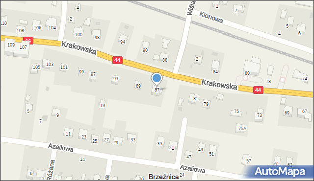 Brzeźnica, Krakowska, 87, mapa Brzeźnica