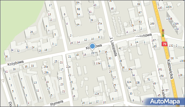 Chorzów, Krzyżowa, 13, mapa Chorzów