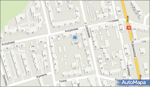 Chorzów, Krzyżowa, 13a, mapa Chorzów