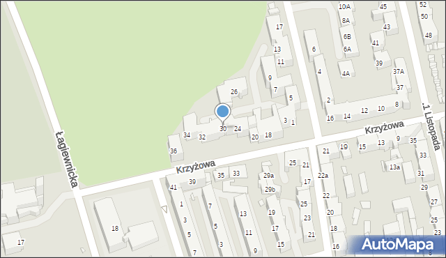 Chorzów, Krzyżowa, 30, mapa Chorzów