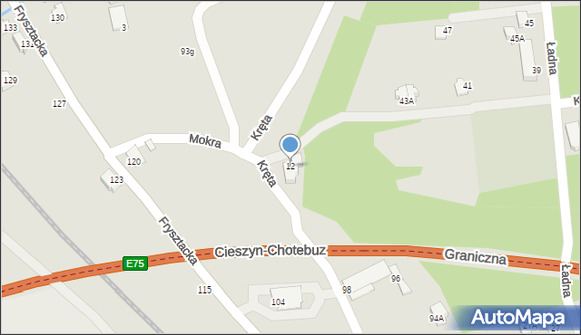 Cieszyn, Kręta, 12, mapa Cieszyna