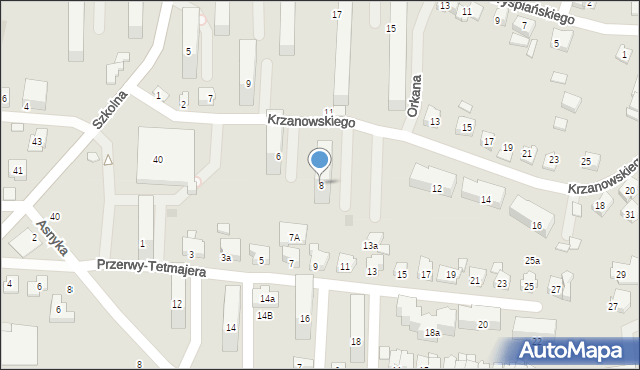 Czechowice-Dziedzice, Krzanowskiego Andrzeja, 8, mapa Czechowic-Dziedzic