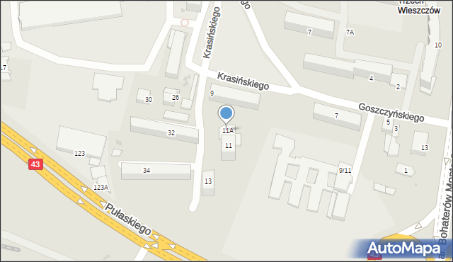 Częstochowa, Krasińskiego, 11A, mapa Częstochowy