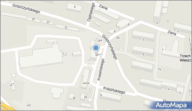 Częstochowa, Krasińskiego, 14/24, mapa Częstochowy