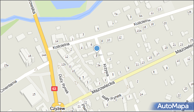 Czyżew, Krzywa, 5, mapa Czyżew