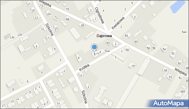 Dąbrowa, Krótka, 6, mapa Dąbrowa