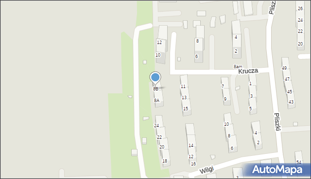 Gliwice, Krucza, 8B, mapa Gliwic