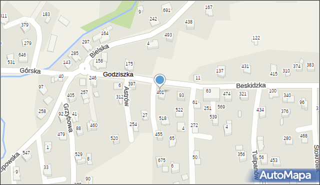 Godziszka, Krokusów, 401, mapa Godziszka