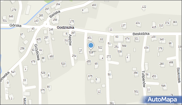 Godziszka, Krokusów, 518, mapa Godziszka