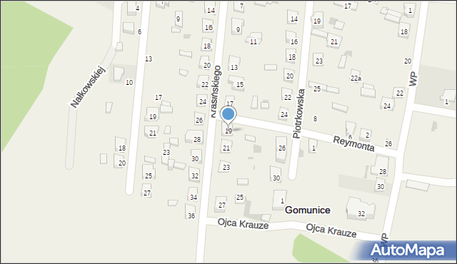 Gomunice, Krasińskiego, 19, mapa Gomunice