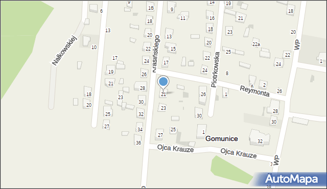 Gomunice, Krasińskiego, 21, mapa Gomunice