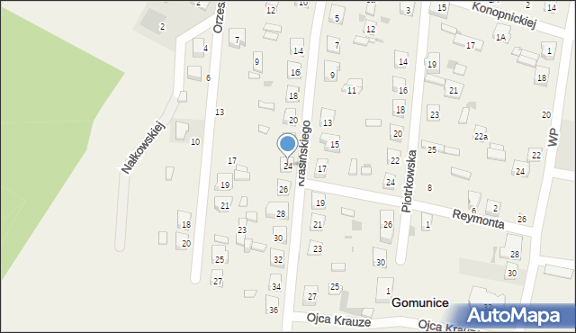 Gomunice, Krasińskiego, 24, mapa Gomunice