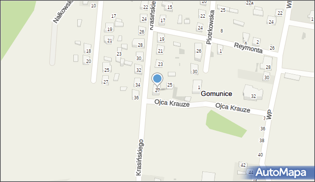 Gomunice, Krasińskiego, 27, mapa Gomunice