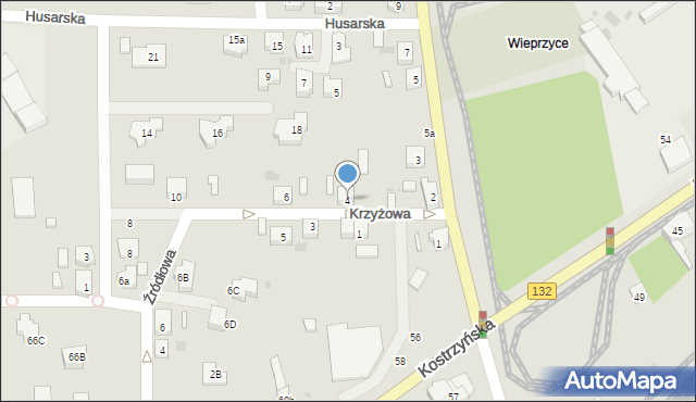 Gorzów Wielkopolski, Krzyżowa, 4, mapa Gorzów Wielkopolski