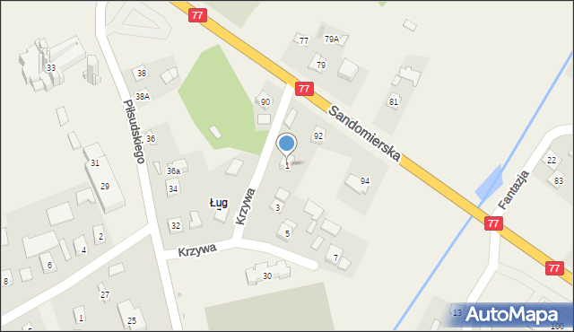 Gorzyce, Krzywa, 1, mapa Gorzyce