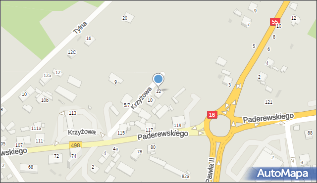 Grudziądz, Krzyżowa, 12, mapa Grudziądza