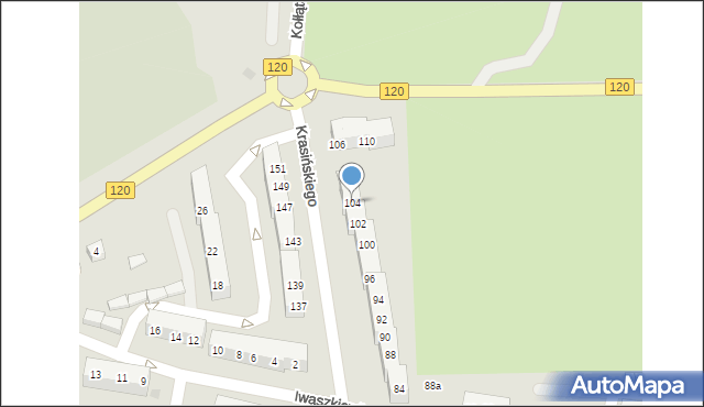 Gryfino, Krasińskiego Zygmunta, 104, mapa Gryfino
