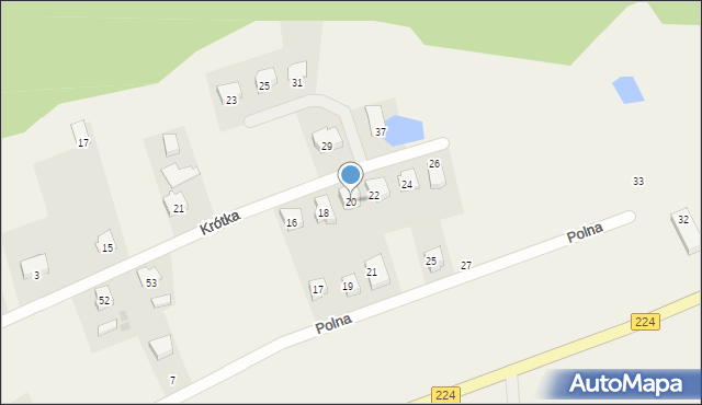 Grzybno, Krótka, 20, mapa Grzybno