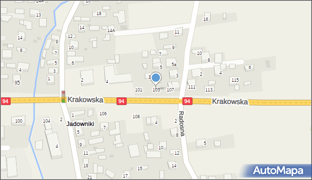 Jadowniki, Krakowska, 103, mapa Jadowniki