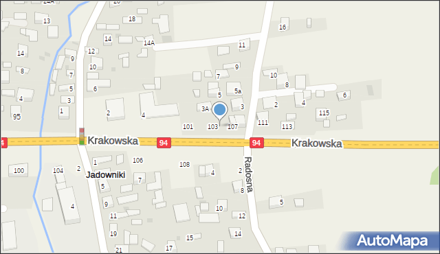 Jadowniki, Krakowska, 105, mapa Jadowniki