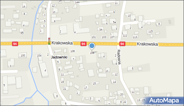 Jadowniki, Krakowska, 108, mapa Jadowniki