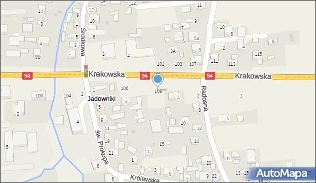 Jadowniki, Krakowska, 108, mapa Jadowniki