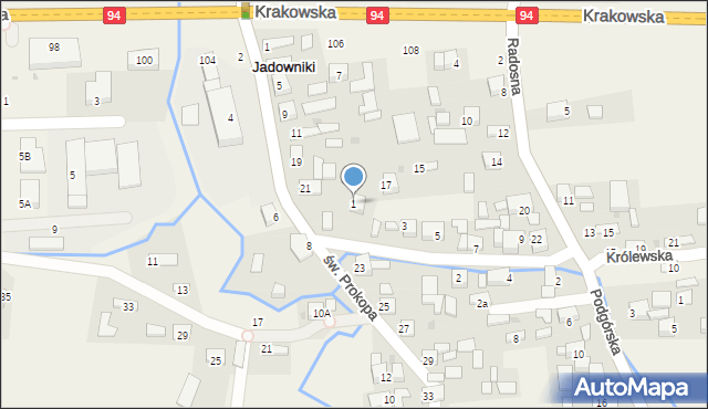Jadowniki, Królewska, 1, mapa Jadowniki