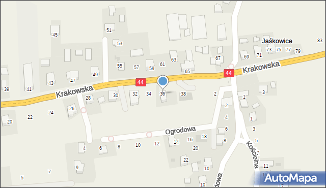 Jaśkowice, Krakowska, 36, mapa Jaśkowice