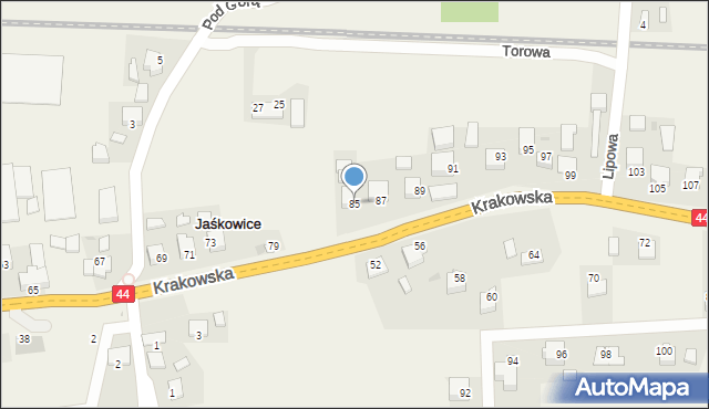 Jaśkowice, Krakowska, 85, mapa Jaśkowice