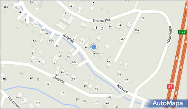 Jędrzejów, Krzywa, 15, mapa Jędrzejów